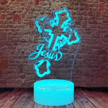 Korset Jesus 3D-Nat Lys LED USB Touch 7 farveskift Illusion Bordet bordlampe Soveværelse Chirst Hjem Til Nazareth Barn Legetøj
