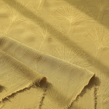Varm gul rayon materiale blad mønster viskose stof jacquard 100cm*140 cm