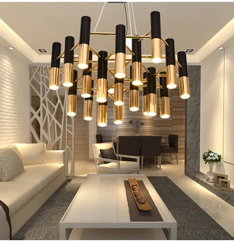 Dejlige Ike sort og guld metal aluminium rør lysekrone lampe Italien moderne design suspension light for LED lysekrone