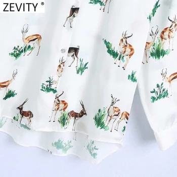 Zevity 2021 Kvinder Mode Dyr Udskrivning Casual Satin Bluse Kontor Damer langærmet Business Skjorter Smart Chemise Toppe LS7503