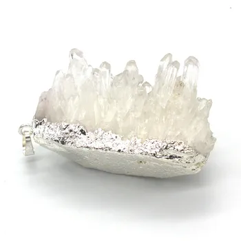 100-Unik Personlig 1 Stk Sølv Forgyldt Uregelmæssig Form Rock Crystal Cluster Vedhæng Mode Smykker