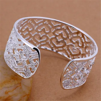 Sølv 925 Hjerte Armbånd til Kvinder Romantisk Open Bangle Armbånd Mode Cubic Zirconia Smykker Bred Manchet Armbånd Pulseira