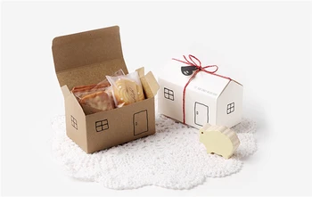 25pcs Lille hus i form boks for chokolade cookie bryllupsfest baby brusebad stort papir til fordel gave emballage kasser indretning