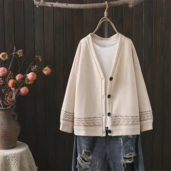 2020 Efterår og Vinter Kvinder Sweater Oversize Cardigan med V neck Strik Pels Piger Outwear Pullover Toppe Plus Størrelse