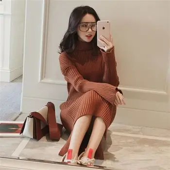 Wavsiyier Sweater Dress Kvinder Jumper Kjoler Koreansk Stil Varm Solid Afslappet Vinter Tyk Efteråret Pollover Kvinde 2020 Nye Strikkede