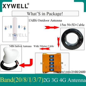 Fem-Band B20 800/900/1800/2100/2600mhz 2g 3g 4g Trådløse Signal Booster Fire-Band GSM Cellulær Cellphone Repeateren Forstærker 4g