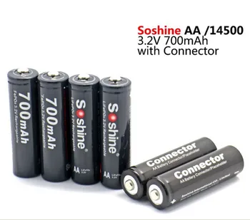 Høj Quanlity Oprindelige Soshine 700mAh 14500 batteri 3.2 V LiFePO4 AA Genopladelige Batteri, Batteri Boks batterier stik 4pc/masse