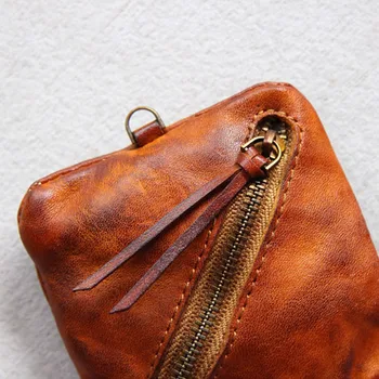 AETOO Retro gamle ren læder nøgle tilfælde mini pung læder mænd og kvinder mønt pose lille pose opbevaringspose