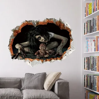 Halloween Dekoration 3D Horror Vinyl Klistermærker vægoverføringsbilleder Flytbare Skræmmende Spøgelse Wall Stickers Wall Kunst Vægmaleri Indretning