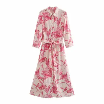 Zaraing-style za kvinder 2020 Sommeren Nye blomster Printet Skjorte Kjole sheining vadiming Boho vintage part plus size Hjh4332