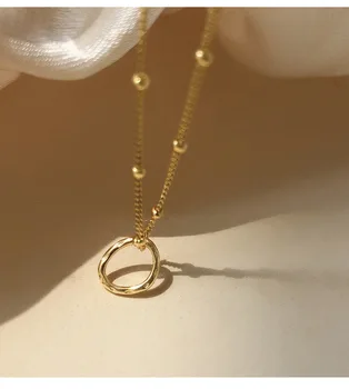 Minimalistisk 925 Sterling Sølv Krystal Cirkel Charme Halskæde til Kvinder Mode Ellipse Geometri Vedhæng Part Smykker Gave