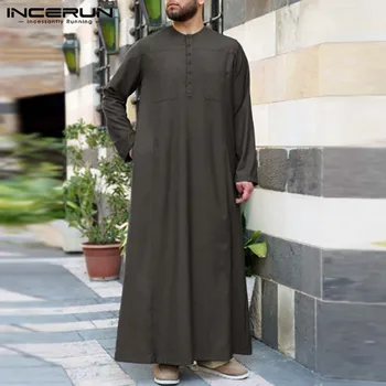 Mænd Muslimske Islamiske Kaftan med Lange Ærmer-Knappen Solid Farve Saudi-Arabien, Dubai Kaftan Retro Jubba Thobe Mænd Tøj S-5XL INCERUN