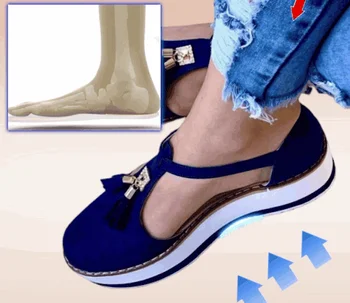 Kvinder Flade Sko Sommeren Vulkaniseret Sko Solid Farve Tyk Bund Kvinders Sandaler Mode Kvast Afslappet Stil Kvinders Sko Blå