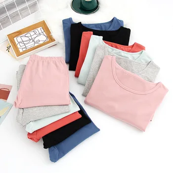 Multi-farve Valgfri Termisk Undertøj til Kvinder Passer til Efterår og Vinter Mave tætsiddende Bomuld Bunden Pink Pyjamas for Kvinder