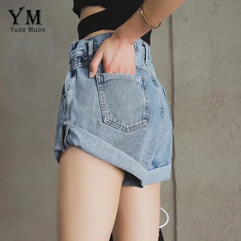 YuooMuoo Vintage Høj Talje Crimpning Denim Shorts Kvinder 2019 Koreansk Stil, Casual Shorts Jeans Sommeren Hot Korte Bukser Kvinder