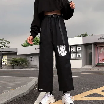 Kvinder New Bred Ben Bukser, Mode Elastisk Høj Talje Harajuku Sweatpants Kvinder Casual Streetwear Løs Ankel-Længde Black Bukser