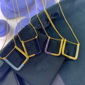 UMGODLY Luksus Halskæde Massiv Kobber Navy Blue Square Geometriske Vedhæng Micro Zircon Justerbar Kæde Kvinder Mode Smykker