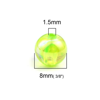 8Seasons Akryl Perler, Runde, Gul-grøn AB Regnbuens Farver Farverige Accessories Ca 8mm( 3/8