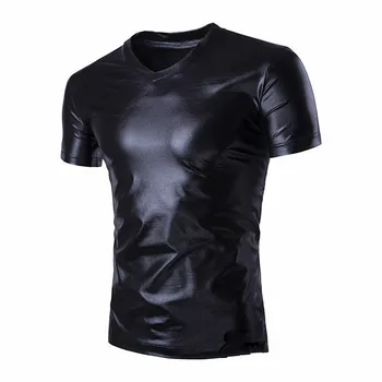 Fashion Style 2018 Sommer Varm Bling Mænd Shiny Metallic Short Sleeve Slim Fit T-Shirt Plus Størrelse M-XXL