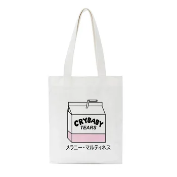 Japansk Ins Pink Fersken Drink Kawaii Print-Kanvas Taske Harajuku Casual shopping taske mode Tasker Smarte Stor Kapacitet Kvinder Taske