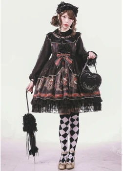 Kawaii pige gotisk palads sød pige lolita kjole vintage blonder sløjfeknude stå høj talje udskrivning victoriansk kjole lolita op cos