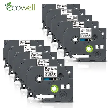Ecowell Tze 131 Tz131 Sort på Klar Lamineret Kompatibel P-touch 12 mm tze-131 tz-131 tze131 Etiket, Bånd Kassette, Kassetten 10pc