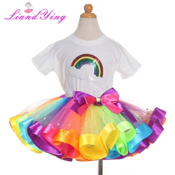 Piger 2020 Ny Baby Piger Tøj Sæt Med Blomster T-Shirts Med Polka Dot Bløde Håndlavet Rainbow Nederdel 2stk Piger Tøj