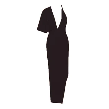 2020 sommeren nye kvindelige V-hals halterneck sexet kjole mode side split draperet elegant kjole part club kjole
