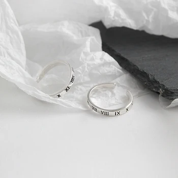 F. I. N. S 925 Sterling Sølv Fingerringe Romertal Skåret Justerbar Ring Stabelbare 925 Sølv Damer Ring Smykker