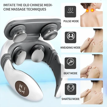 6Head El-Hals Massageapparat & Puls Nakken Massageapparat Trådløse Livmoderhalskræft Massage Sundhed-Pleje, smertelindring 360° Vibration Massage