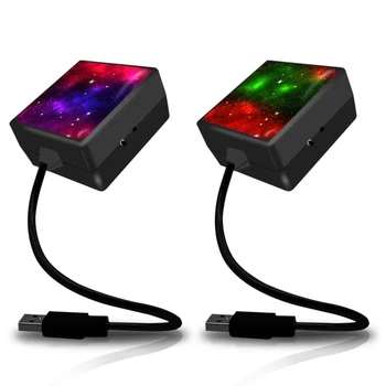 USB Bil Led Dekorative Atmosfære Lampe Tag Stjernede Nat Lys Projektor Justerbar-Bil Styling Automotive Interiør Lys