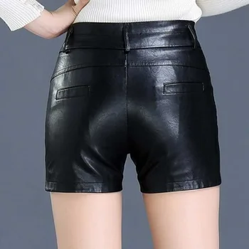 Spring nye PU læder shorts med høj talje large size fashion, afslappet kvinder læder shorts