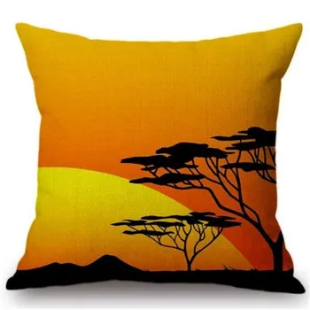 Sunset Afrika Landskab, Vilde Dyr, Elefant Giraf Naturskønne Hjem Kunst Dekorative Smide Pudebetræk Bomuld Pudebetræk