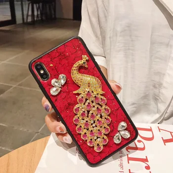 For iPhone-X XS-XR 11 12 Pro Max antal Peacock Luksus Sag Grøn Folie Bling Marmor Case For iPhone 5 7 8 6S 6 Plus Glitter Tilbage Fundas