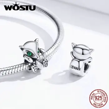 WOSTU 2020 Design Gennuie 925 Sterling Sølv Sød Lille Ræv Perler Charms Passer til Armbånd & Halskæde DIY Smykker at Gøre DXC1290