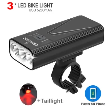 3000LM Cykel Lys Sæt Power Bank 5200mAh cykellygter USB-Genopladelige 3*LED-Lygten Vandtæt MTB Cykling Camping Lampe