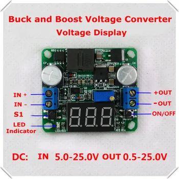 Tre farver spænding display DC-DC Justerbar Trin op/ned strømforsyningsmodul boost / buck konverter 5-25V [ 3 pc ' er/lot]