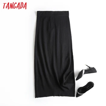 Tangada kvinder grå strik midi-nederdel faldas mujer vintage talje strethy kontor damer elegante smarte midten af kalv nederdele 6D79