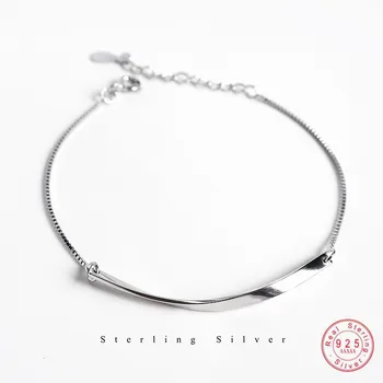 925 Sterling Sølv Koreanske Version Enkel Glat Geometriske Lang Snoet Stykke Kæde Armbånd Women Part Smykker Tilbehør