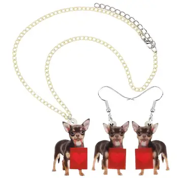 WEVENI Akryl Valentine ' s Day Dejlige Chihuahua Hund Smykke Sæt Dyr Kæledyr Øreringe Halskæde Til Kvinder, der Elsker Børn Pose Gaver