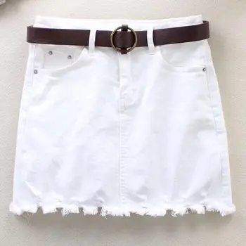 White denim skirt women summer high waist package hip mini jeans skirt a-line