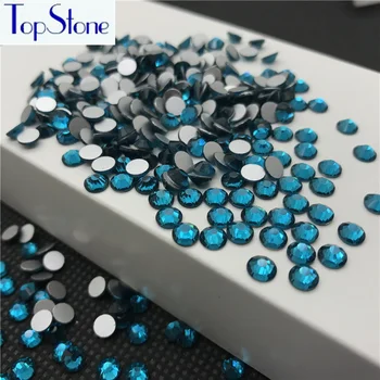 Topstone ss3-ss34 Rhinestone Flatback Blue Zircon Farve Glas Krystal 3D Glitter Nail Art Sten Ikke Hot Fix Lim på
