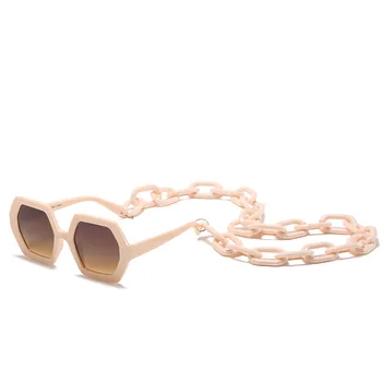 LNFCXI Nye Retro med Kæde Ottekantede Solbriller Kvinder Top Mode Kvindelige Mandlige Briller UV400