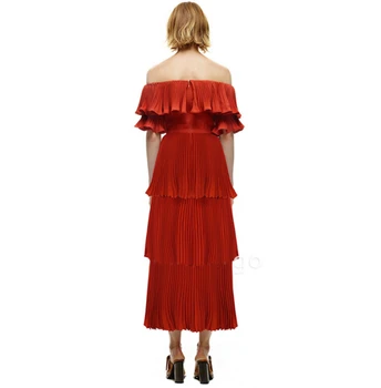 2019 Nye Ankomst selvportræt Bane Sexede kjoler tilbyde skulder slash hals rød lange kvinder chic kjole