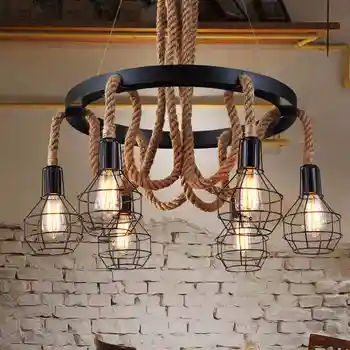 Loftsbelysning til restaurant stue, soveværelse luminaria de teto moderne vintage Loft lampe reb Kampprogram