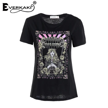 Everkaki Retro Boheme-Tshirt Kvinder Trykt T-Shirts&Toppe Om Sommeren 2020 Boho T-Shirt Kvinder Mode&Casual Dame Tøj-T-Shirt