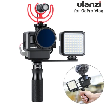 ULANZI V2 Pro GoPro Vlogging Sag Boliger Bur-Ramme w Mikrofon Koldt Sko beslag+52mm ND Filter, Ring-Adapter til GoPro 7/6/5