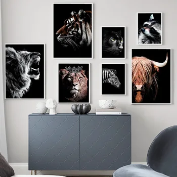 Lion Tiger Panther Zebra Bull Væg Kunst, Lærred Maleri Nordiske Plakater Og Prints Dyr Væg Billeder Til Stuen Home Decor