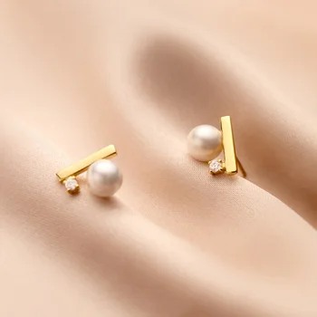 Ægte 925 Sterling Sølv Zircon Pearl Stud Øreringe Til Mode Kvinder Part Søde Fine Smykker Minimalistisk Tilbehør Gave