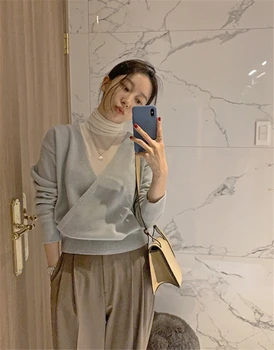 LMQ NYE Smarte 2020Autumn Vinter koreansk Stil, Mode Kvinder Sweater Strikket+Behagelig Elasticitet Base T-Shirt, To-delt Sæt
